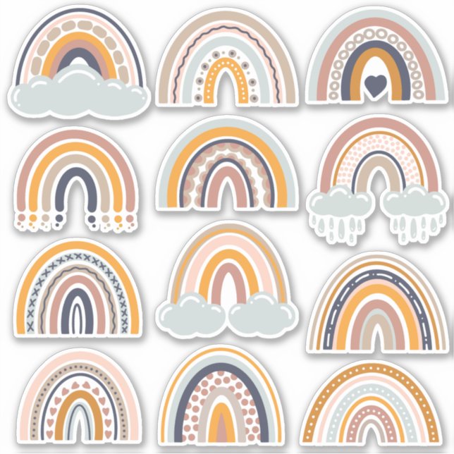 Boho Rainbow Rustic Scrapbook 12 Hübsch Stickers Aufkleber (Vorderseite)