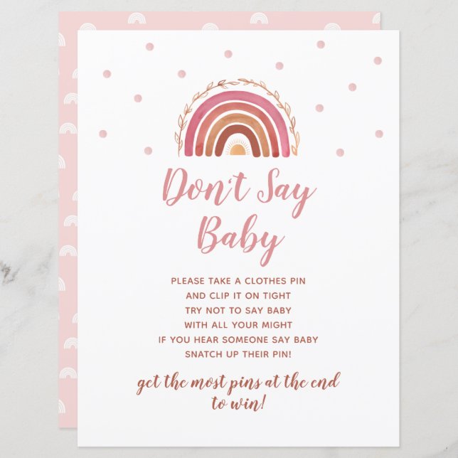 Boho Rainbow Say Baby Shower Game nicht (Vorne/Hinten)