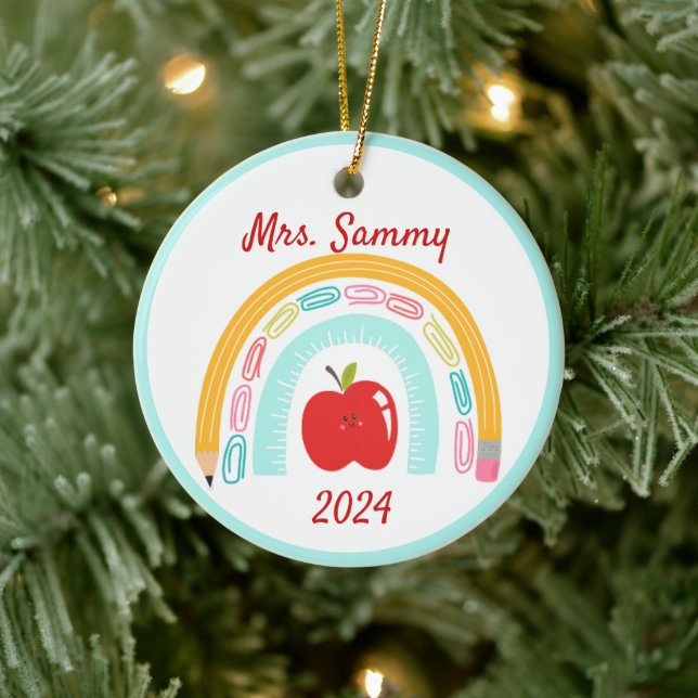 Boho Rainbow School Custom Christmas Geschenk Keramik Ornament (Baum)