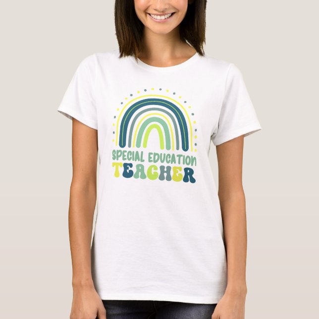 Boho Rainbow Spezielle Bildung Lehrerin grün blau T-Shirt (Vorderseite)