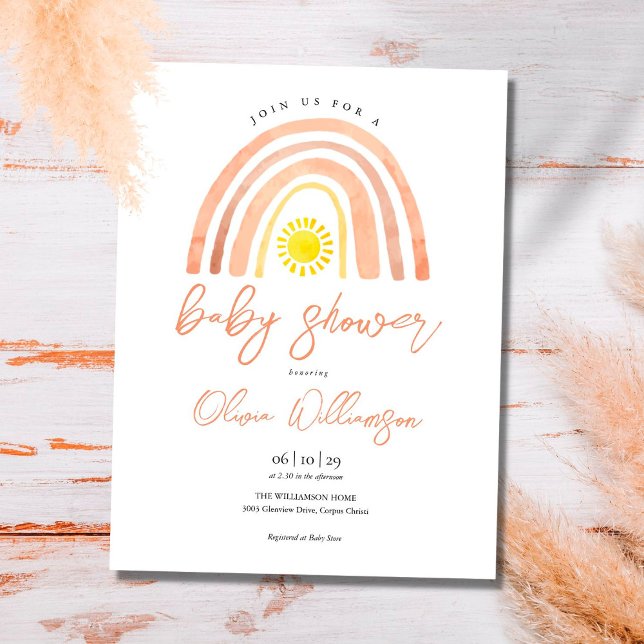 Boho Rainbow Sun Baby Shower Einladung Postkarte (Von Creator hochgeladen)