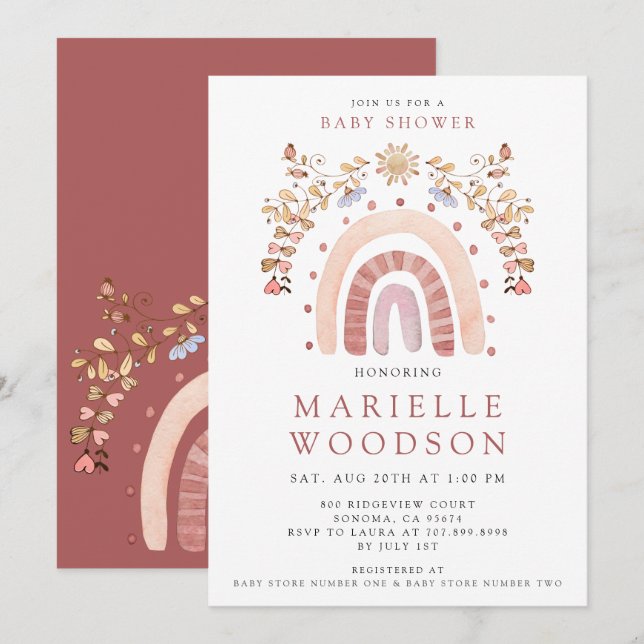 Boho Rainbow Sunshine Baby Shower Einladung (Vorne/Hinten)