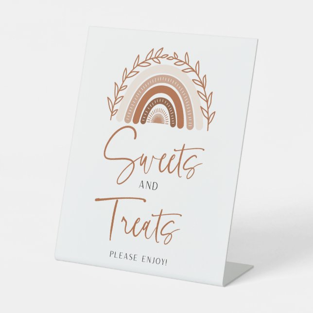 Boho Rainbow Süßigkeiten und Leckereien Baby Dusch Sockelschild (Vorderseite)