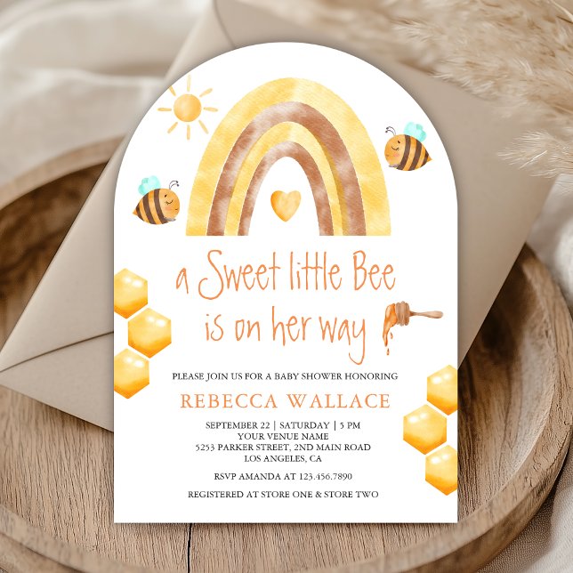Boho Rainbow Sweet Little Bee Arch Baby Shower Einladung (Von Creator hochgeladen)