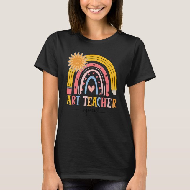 Boho Rainbow Teacher Squad erster Schultag T-Shirt (Vorderseite)