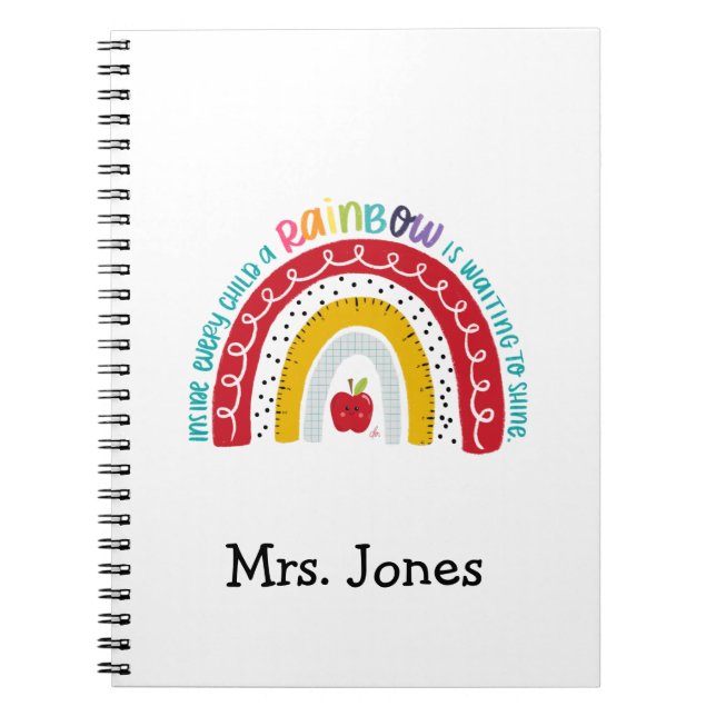 Boho Rainbow Teachers Notebook, Geschenk für Lehre Notizblock (Vorderseite)