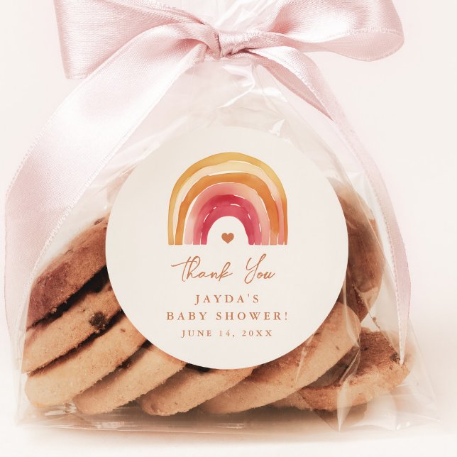 Boho Rainbow Terracotta Babydusche Vielen Dank Runder Aufkleber (Orange Terracotta Boho | Rainbow Baby Shower Thank You Favor Tag Sticker.)