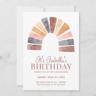 Boho Rainbow Terracotta Bisque Kid Birthday Party Einladung