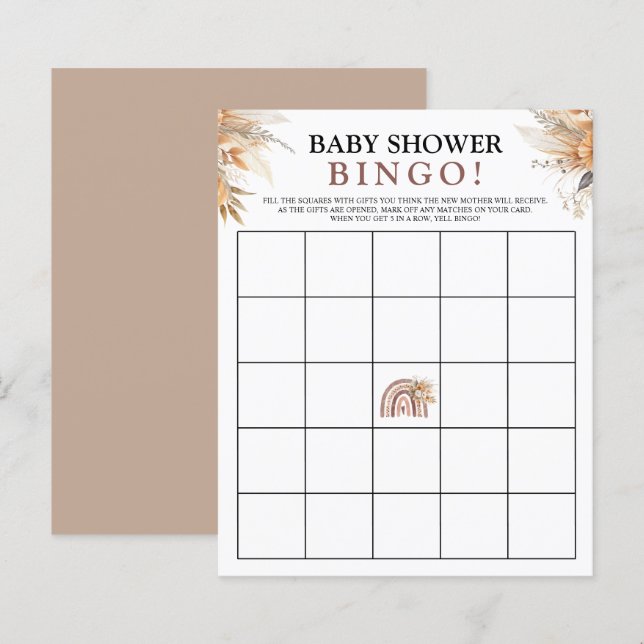 Boho Rainbow Theme | Baby Shooter Bingo Game (Vorne/Hinten)