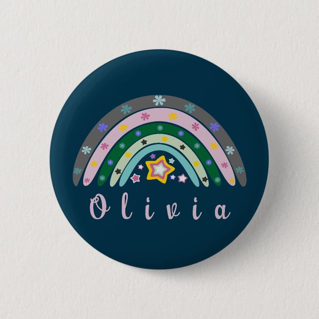 Boho Rainbow Trendy mit Personalisiertem Namen Button (Vorderseite)