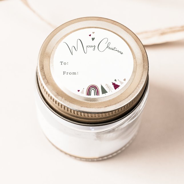 Boho Rainbow und Herz frohe Weihnachten bis Von Runder Aufkleber (Von Creator hochgeladen)