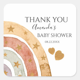 Boho Rainbow Vielen Dank Baby Shower Quadratischer Aufkleber