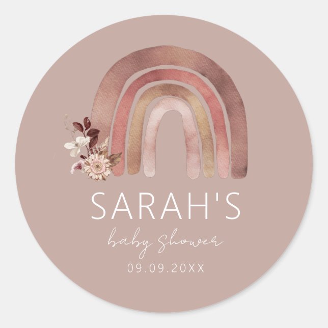 Boho Rainbow Watercolor Baby Shower Round Stickers (Vorderseite)