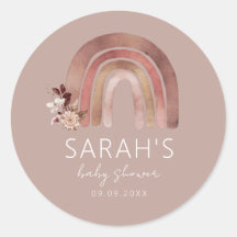 Boho Rainbow Watercolor Baby Shower Round Stickers