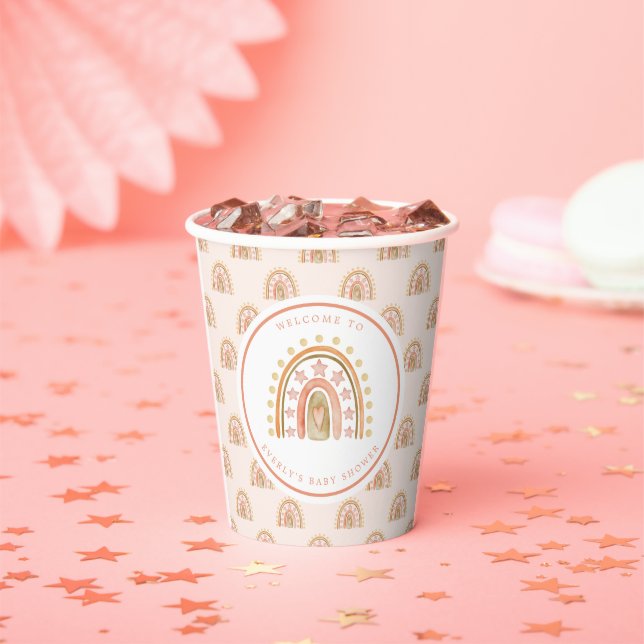 Boho Rainbow Watercolor Babydusche Pappbecher (Insitu)