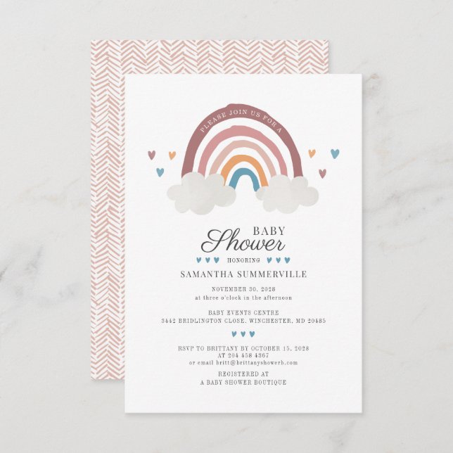 Boho Rainbow Watercolor Chic Baby Dusche Einladung (Vorne/Hinten)