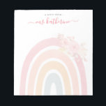 Boho Rainbow Watercolor Pink Floral Teacher Notizblock<br><div class="desc">Niedliche Boho Regenbogen mit Watercolor Pink Florals Kaffeemaschine Tasse perfekt als Geschenk für Lehrer.</div>