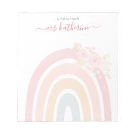 Boho Rainbow Watercolor Pink Floral Teacher Notizblock