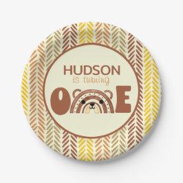 Boho Rainbow Woodland Bear Erster Geburtstag Pappteller