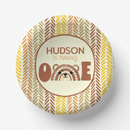 Boho Rainbow Woodland Bear Erster Geburtstag Pappteller