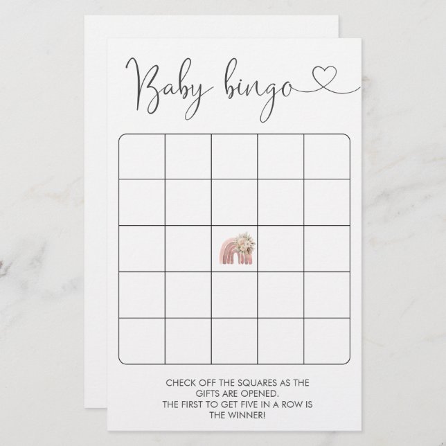 Boho Rainbow wünscht sich ein Baby-Bingo-Spiel (Vorne/Hinten)