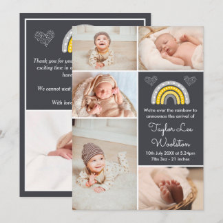 Boho Rainbow Yellow and Gray Birth Ankündigung