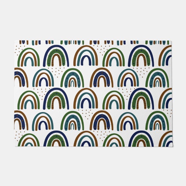 Boho Rainbows Blue Green und Brown Fußmatte (Vorderseite)