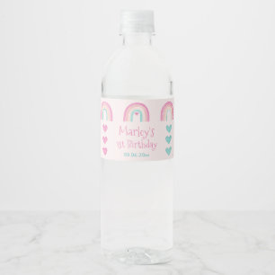 Boho Rainbows Hearts 1. Geburtstag Party Wasserflaschenetikett