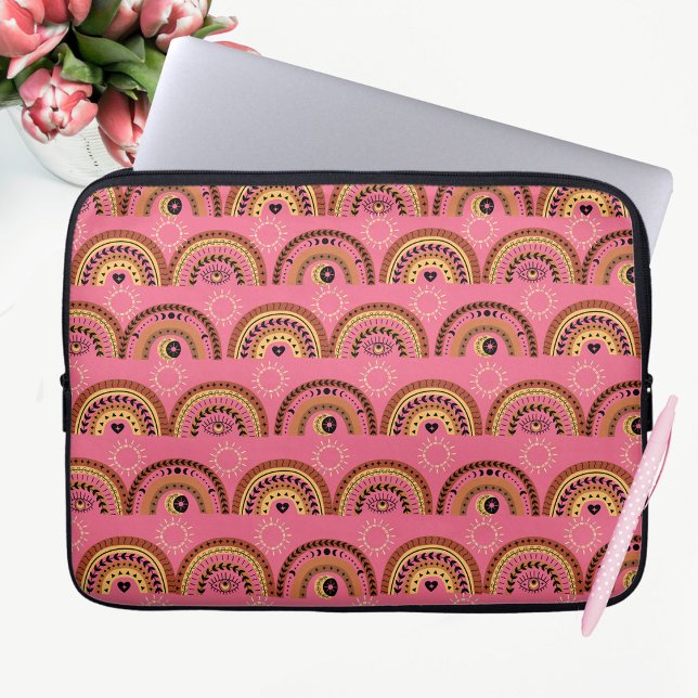 Boho Rainbows Mystical Eye Pink Gold Design Laptopschutzhülle (Von Creator hochgeladen)