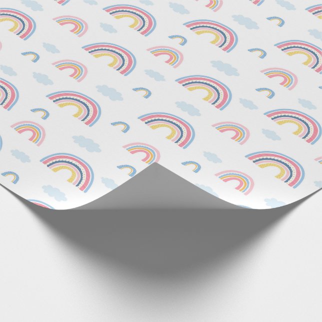Boho Rainbows Pink Blue Hübsch Geschenkpapier (Ecke)