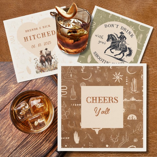 Boho Ranch Wedding Cheers Paper Cocktail Napkin Serviette (Von Creator hochgeladen)