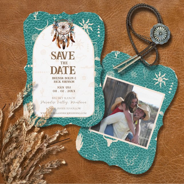 Boho Ranch Wedding Türkise Foto Save the Date Einladung (Von Creator hochgeladen)