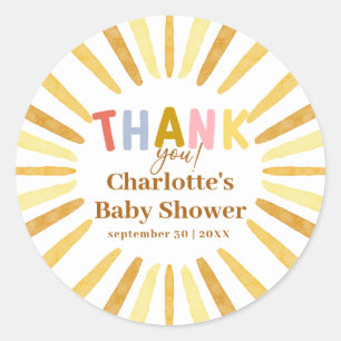 Boho Ray of Sunshine Baby Shower Vielen Dank Runder Aufkleber