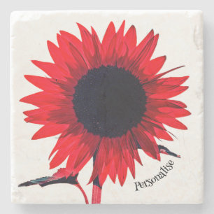 Boho Red Black Sunflower Personalisiert Steinuntersetzer