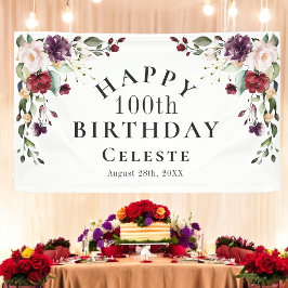 Boho Red Blush und Lila 100. Geburtstagsparty Banner