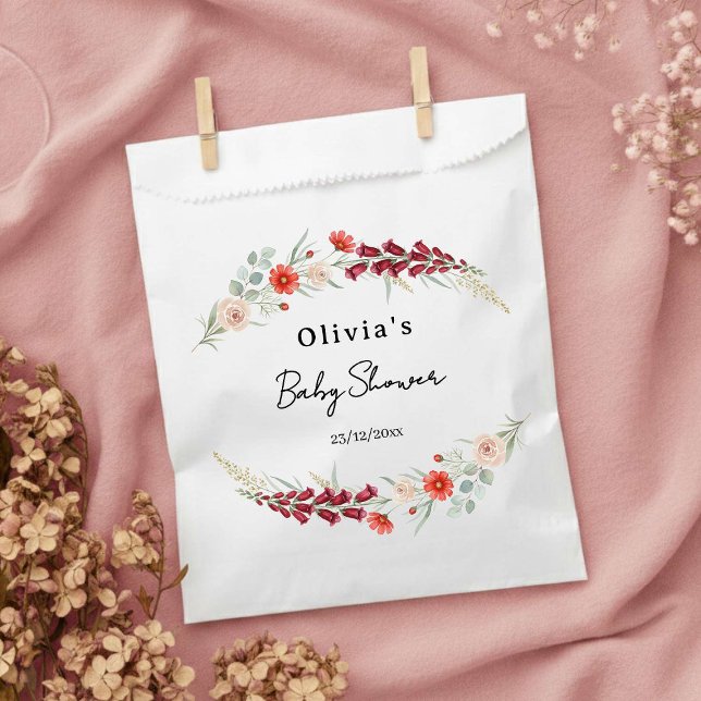 Boho red floral Baby Shower wildflower watercolor Geschenktütchen (Von Creator hochgeladen)