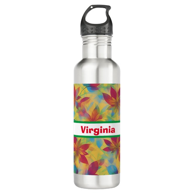 BOHO Red Floral Design Edelstahlflasche (Vorderseite)