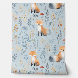 Boho Red Fox auf Blue Baby Kinderzimmer Tapete
