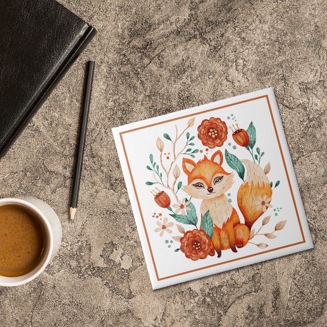 Boho Red Fox mit Blume und Blätter Fliese (Von Creator hochgeladen)