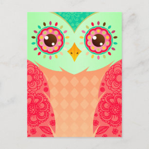 Boho Red & Green Owl Postkarte