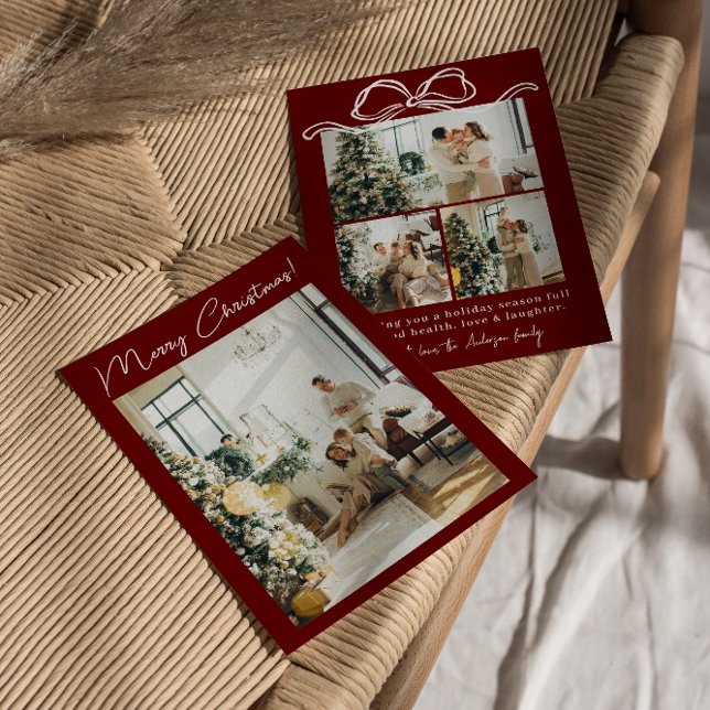 Boho Red Maroon Foto Ribbon Stilvolle Weihnachten (Von Creator hochgeladen)
