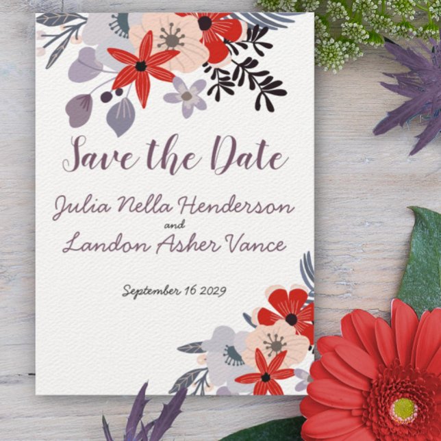 Boho Red Pink Aquamarin Flora Fauna Save the Date Einladung (Von Creator hochgeladen)