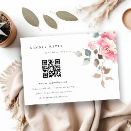 Boho Red Pink Rose Blume Hochzeit QR Code UAWG Begleitkarte