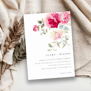Boho Red Pink Rose Blume Wasserfarbenhochzeit Einladung