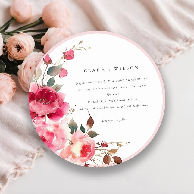 Boho Red Pink Rose Blume Wasserfarbenhochzeit Einladung (Von Creator hochgeladen)