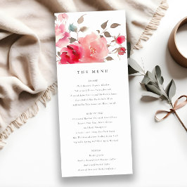 Boho Red Pink Rose Blume Wedding Menu Card Einladung