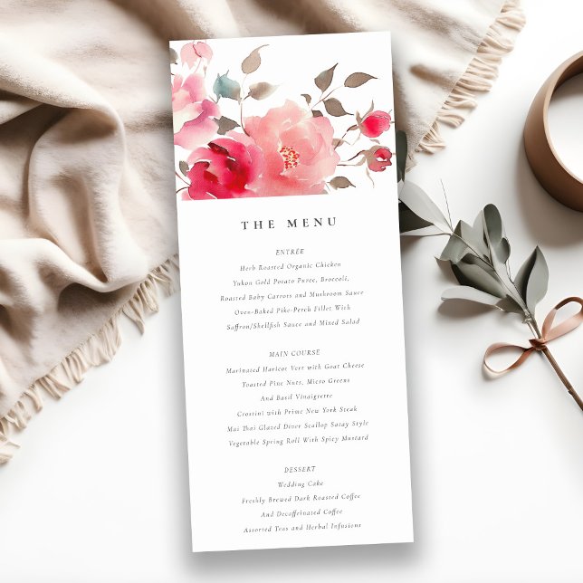 Boho Red Pink Rose Blume Wedding Menu Card Einladung (Von Creator hochgeladen)