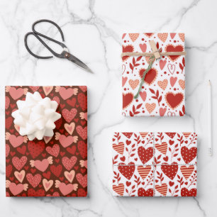 Boho Red Pink Valentine Herzmuster Set 2 Geschenkpapier Set