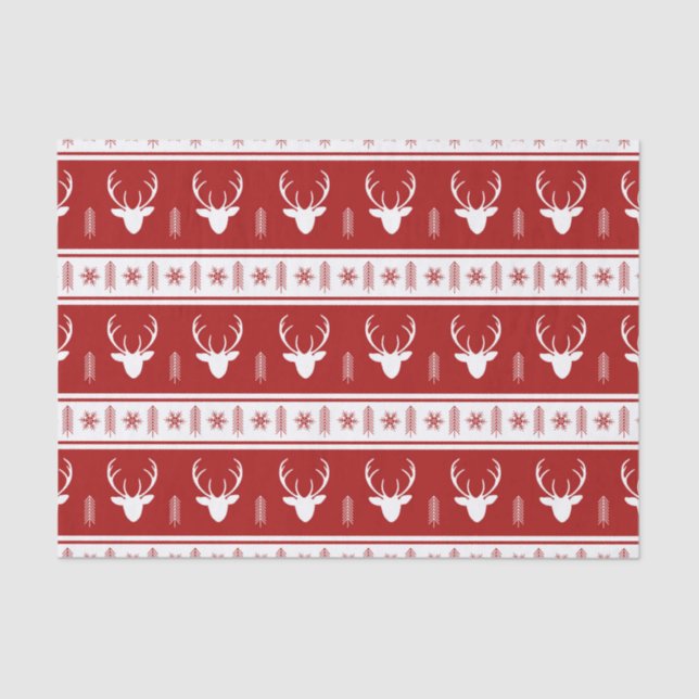 Boho Red White Reindeer Snowflake Weihnachten Seidenpapier (Vorderseite)