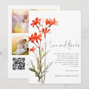 Boho Red Wildblumen 3 Foto QR Wedding Danke Karte